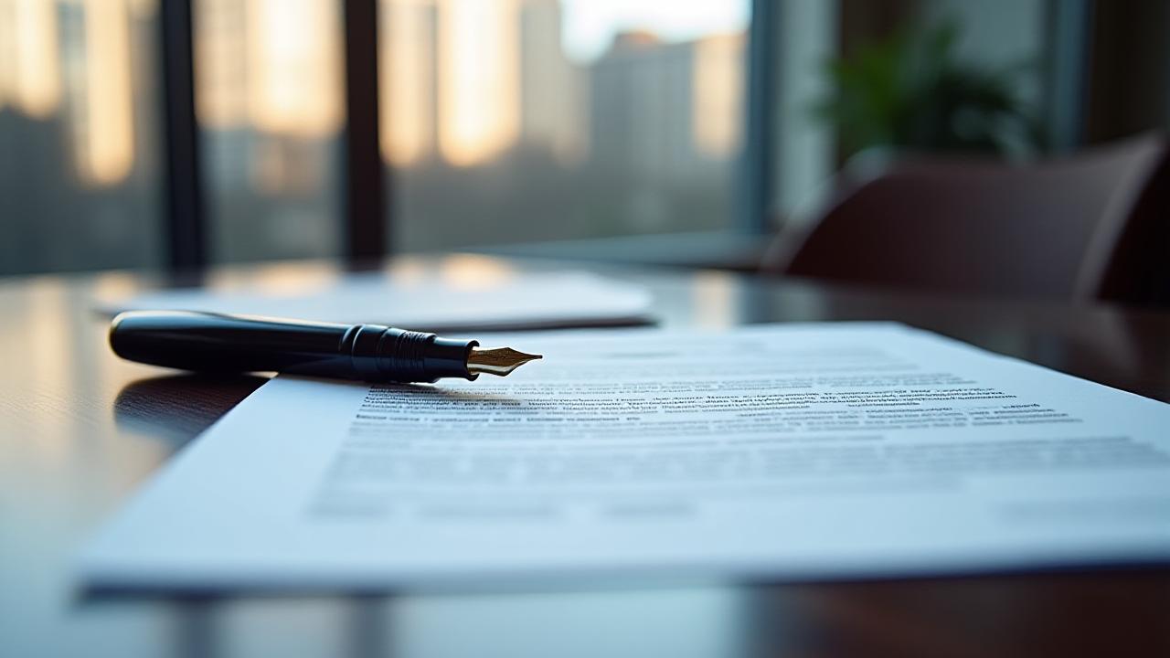 Contrat de formation professionnelle et stylo haut de gamme sur un bureau moderne à Paris